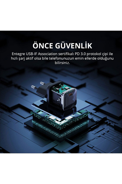 Aukey PA-B1L-BK 30 W Omnia Mini Gan Type-C Pd Şarj Adaptörü Siyah
