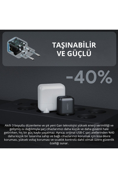 Aukey PA-B1L-BK 30 W Omnia Mini Gan Type-C Pd Şarj Adaptörü Siyah