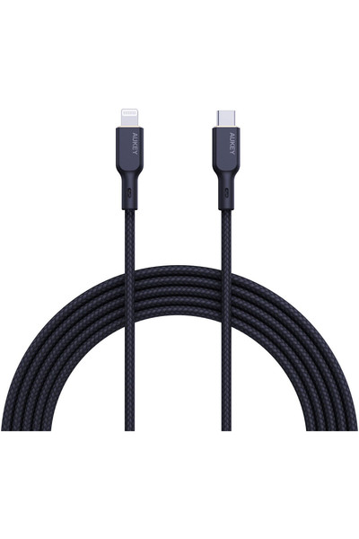 Aukey CB-NCL1-BK 1.8 M Naylon Örgülü 3A 480 Mbps Type-C Lightning Siyah Şarj Kablosu