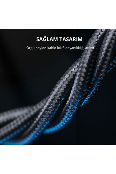Aukey CB-NCL1-BK 1.8 M Naylon Örgülü 3A 480 Mbps Type-C Lightning Siyah Şarj Kablosu