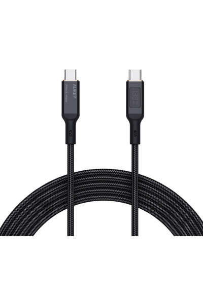 Aukey CB-MCC102-BK 100 W 1.8 M Naylon Örgülü 5A 480 Mbps Type-C Type-C LCD Ekranlı Siyah Şarj Kablosu