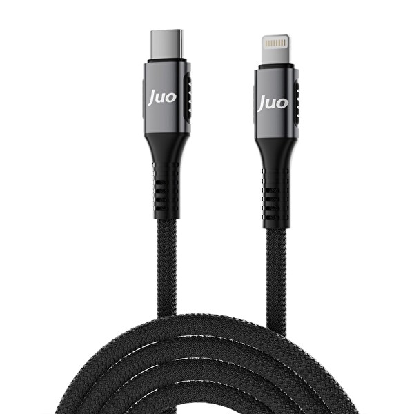 Juo JCBK272-B 27 W USB Type-C to Lightning Örgülü Hızlı Şarj ve Data Kablosu 2 M Siyah