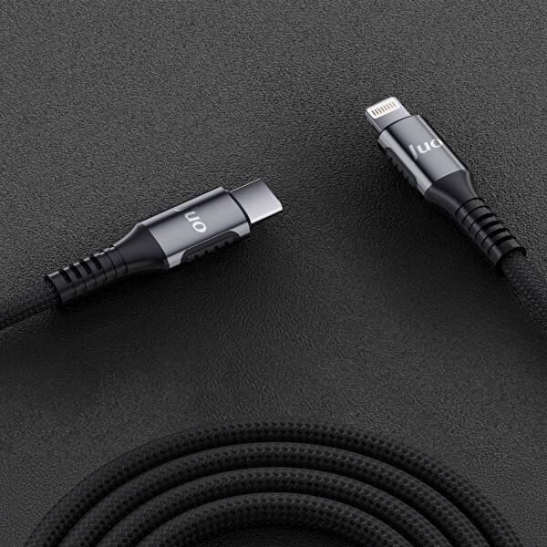 Juo JCBK272-B 27 W USB Type-C to Lightning Örgülü Hızlı Şarj ve Data Kablosu 2 M Siyah