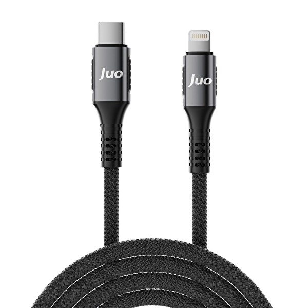 Juo JCBK272-B 27 W USB Type-C to Lightning Örgülü Hızlı Şarj ve Data Kablosu 2 M Siyah