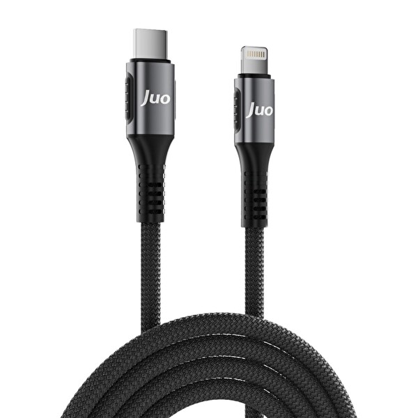 Juo JCBK272-B 27 W USB Type-C to Lightning Örgülü Hızlı Şarj ve Data Kablosu 2 M Siyah