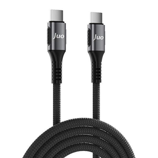 Juo JCBK242-B 240 W 5A E-Mark Çipli Örgülü USB PD Type-C to Type-C Hızlı Şarj ve Data Kablosu 2 M Siyah