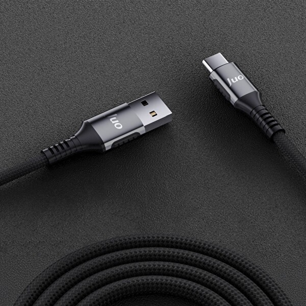 Juo JCB662-B 66 W USB-A to Type-C Örgülü Hızlı Şarj ve Data Kablosu 2 M Siyah