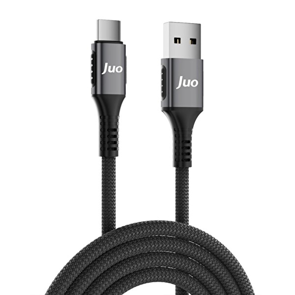 Juo JCB662-B 66 W USB-A to Type-C Örgülü Hızlı Şarj ve Data Kablosu 2 M Siyah