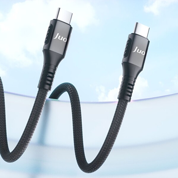 Juo JCBK61-B 60 W USB Type-C to Type-C Örgülü PD Hızlı Şarj ve Data Kablosu 1 M Siyah