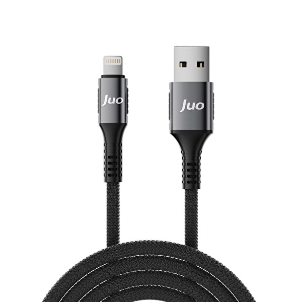 Juo JCBK121-B 12 W 2.4A USB-A to Lightning Örgülü Hızlı Şarj ve Data Kablosu 1 M Siyah