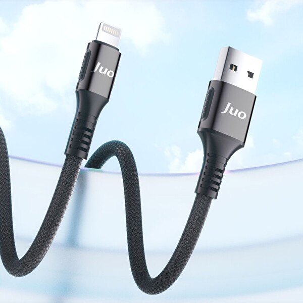 Juo JCBK121-B 12 W 2.4A USB-A to Lightning Örgülü Hızlı Şarj ve Data Kablosu 1 M Siyah