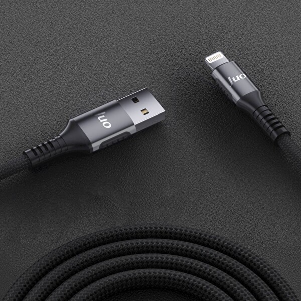 Juo JCBK121-B 12 W 2.4A USB-A to Lightning Örgülü Hızlı Şarj ve Data Kablosu 1 M Siyah