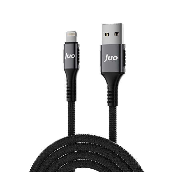 Juo JCBK121-B 12 W 2.4A USB-A to Lightning Örgülü Hızlı Şarj ve Data Kablosu 1 M Siyah