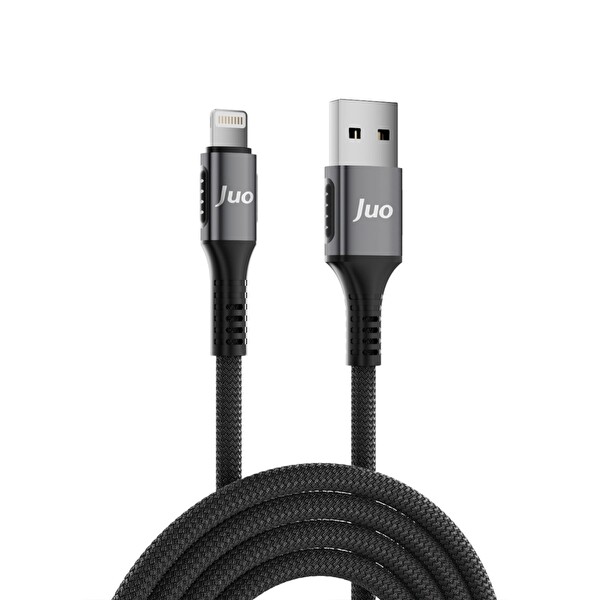 Juo JCBK121-B 12 W 2.4A USB-A to Lightning Örgülü Hızlı Şarj ve Data Kablosu 1 M Siyah