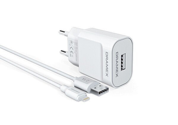 Dramex D21L 2.1A 1 M USB-A - Lightning Kablolu 1xUSB-A Port Çıkışlı Şarj Cihazı Beyaz