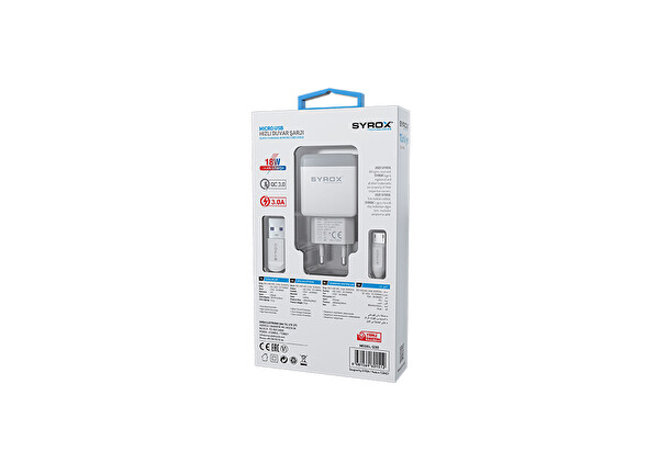 Syrox Q30 3.0A 18W 1 M USB-A - Micro USB Kablolu 1xUSB-A Port Çıkışlı Şarj Cihazı Beyaz