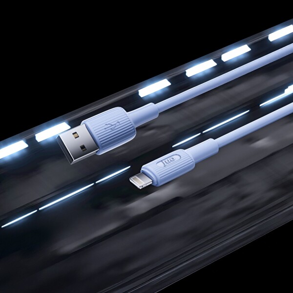 Juo JCBS111-L 12W 2.4A USB-A to Lightning Silikon Hızlı Şarj ve Data Kablosu Mavi 1 M