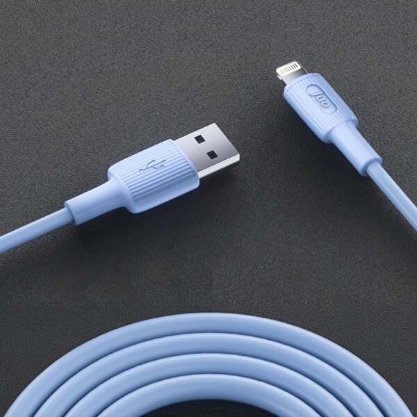 Juo JCBS111-L 12W 2.4A USB-A to Lightning Silikon Hızlı Şarj ve Data Kablosu Mavi 1 M
