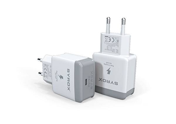 Syrox PD18B 3.0A 18W PD 1xType-C Port Çıkışlı Şarj Cihazı Beyaz