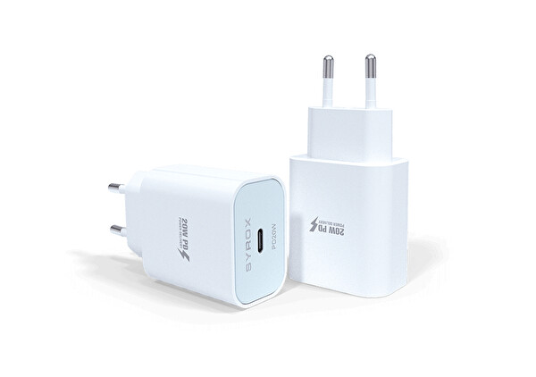 Syrox PD20B 3.0A 20 W PD 1xType-C Port Çıkışlı Şarj Cihazı Beyaz