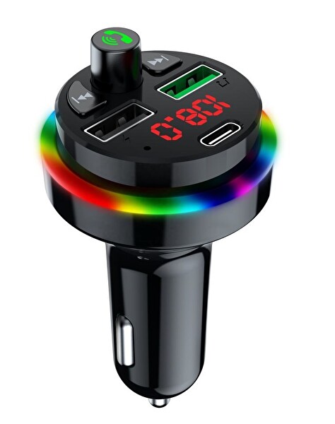 Sprange STF1 RGB Işıklı PD 25W - QC 3.1A Şarj Bluetooth 5.1V FM Transmitter