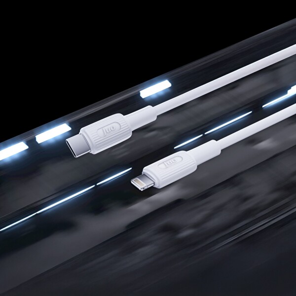 Juo JCBS272-W 27 W USB Type-C to Lightning Silikon Hızlı Şarj ve Data Kablosu Beyaz 2 M