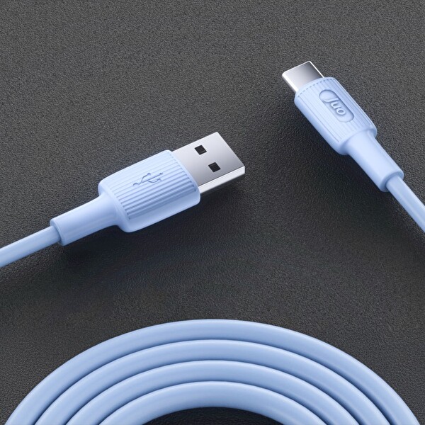Juo JCBS121-L 12 W USB-A to Type-C Silikon Hızlı Şarj ve Data Kablosu Mavi 1 M