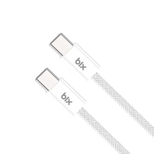 Bix BX04CC Type-C to Type-C 60W Örgülü Şarj ve Data Kablosu 1 M Beyaz