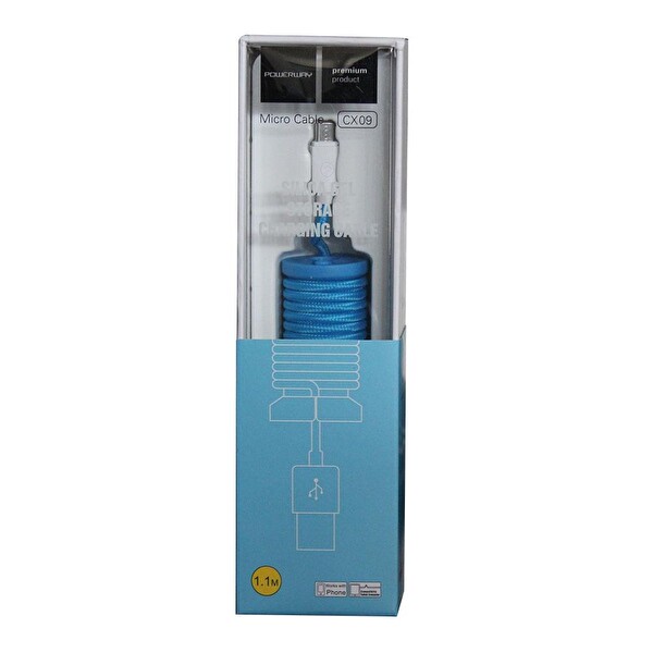 Powerway CX09 Micro USB Hızlı Şarj Kablosu Örgülü 1.1 M Şarj Kablosu Mavi