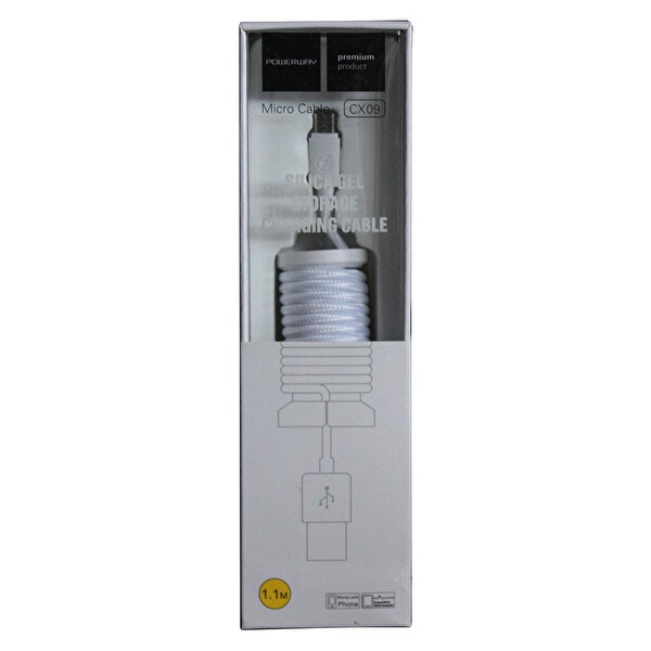 Powerway CX09 Micro USB Hızlı Şarj Kablosu Örgülü 1.1 M Şarj Kablosu Beyaz