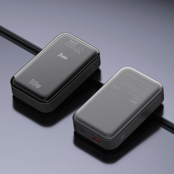 Juo JLP133 10000 mAh 33W LED Watt Amper Göstergeli USB-A + Type-C Powerbank Taşınabilir Hızlı Şarj Cihazı Gri