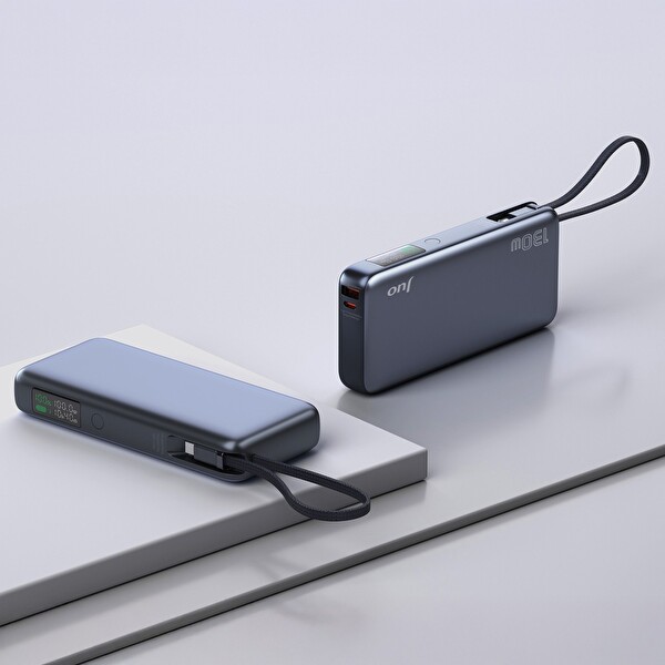 Juo JLP2130 20000 mAh 130W LED Ekranlı USB- A + Type-C Kablolu Powerbank Taşınabilir Hızlı Şarj Cihazı Gri