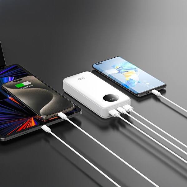 Juo JLP220-W 20000 mAh 22.5W Dijital Led Ekranlı Taşınabilir Hızlı Şarj Cihazı Powerbank Beyaz