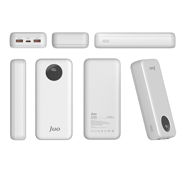 Juo JLP220-W 20000 mAh 22.5W Dijital Led Ekranlı Taşınabilir Hızlı Şarj Cihazı Powerbank Beyaz