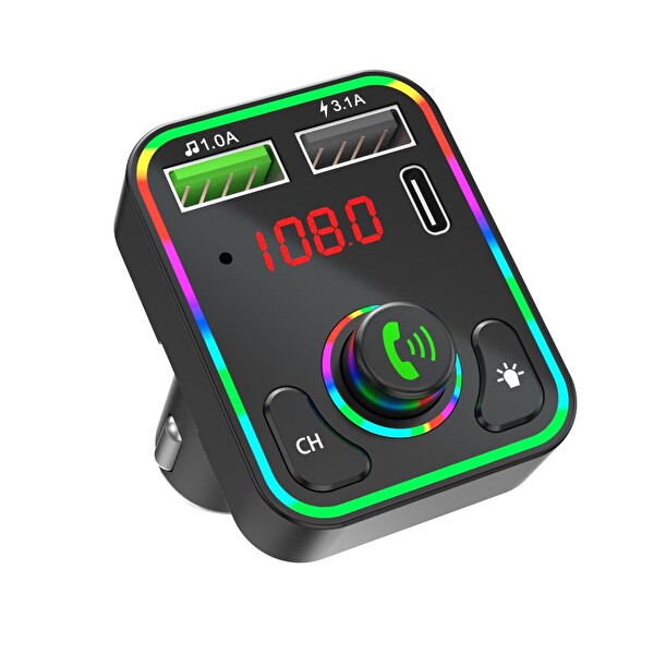 Concord C618 RGB Işıklı PD 18 - QC 3.1A Şarj Oynar Başlıklı Bluetooth 5.1V Fm Transmitter