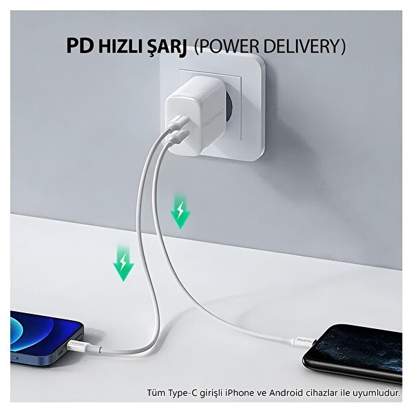NPO UTC02 60 W 20 CM TPE USB to Type-C Hızlı Şarj ve Data Kablosu Beyaz 2 Adet