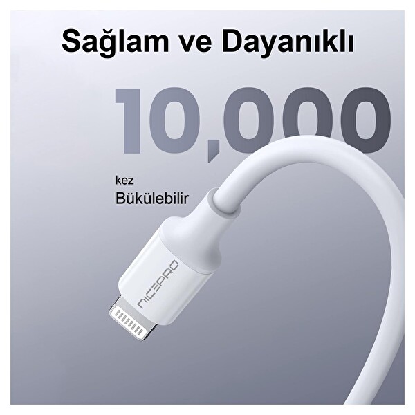 NPO UTL02 60 W 20 CM TPE USB to Lightning Hızlı Şarj ve Data Kablosu Beyaz 3 Adet