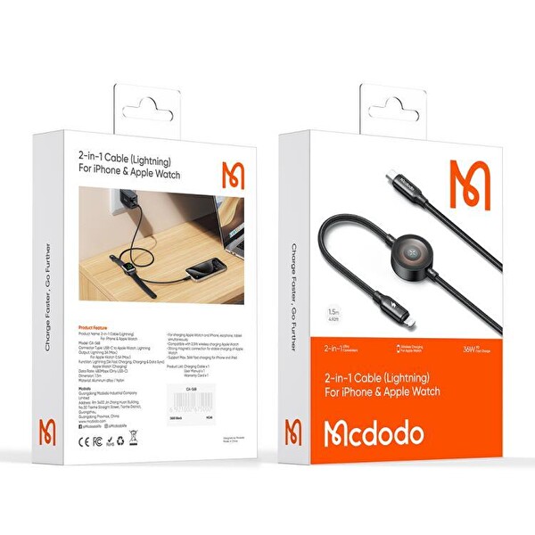 Mcdodo CA-5680 36W Type-C Lightning ve Watch Hızlı Şarj Kablosu 1.5 M