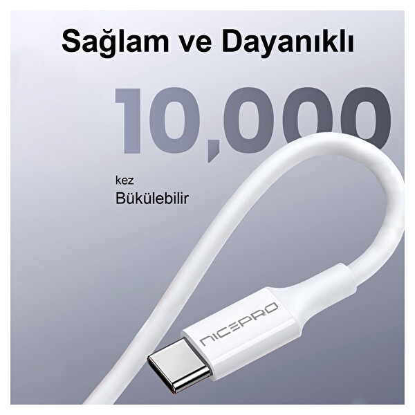 NPO UTC12 60W TPE USB to Type-C 1.2 M Hızlı Şarj ve Data Kablosu Beyaz 4 Adet