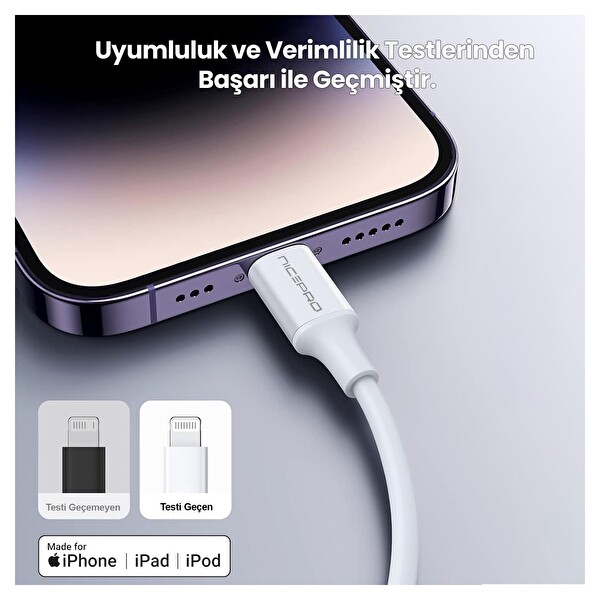 NPO UTL12 60W TPE USB to Lightning 1.2 M Hızlı Şarj ve Data Kablosu Beyaz 2 Adet