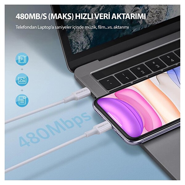 NPO CTC12 60W TPE Type-C to Type-C 1.2 M Hızlı Şarj ve Data Kablosu Beyaz 3 Adet