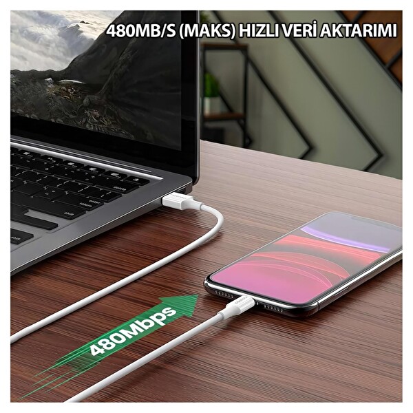 NPO UTC12 60W TPE USB to Type-C 1.2 M Hızlı Şarj ve Data Kablosu Beyaz 3 Adet