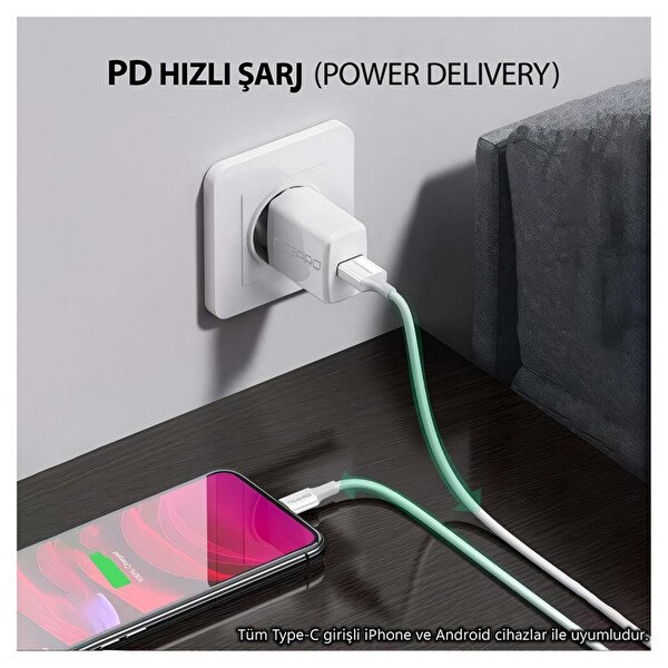 NPO UTC12 60W TPE USB to Type-C 1.2 M Hızlı Şarj ve Data Kablosu Beyaz 3 Adet