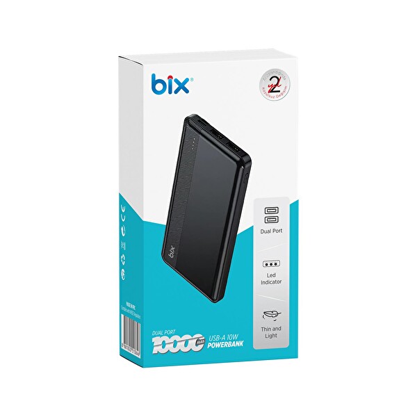 Bix BXPB108 10000 mAh Çift USB Çıkışlı ve LED Bildirimli Portatif Powerbank Siyah