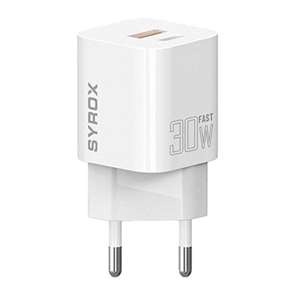 Syrox PDQ30B 30W PD QC 4.0 1xUSB-A - 1xType-C Port Çıkışlı Şarj Cihazı Beyaz
