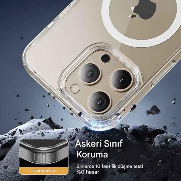 Newface iPhone 15 Pro Max Uyumlu Magsafe Köşe ve Kamera Korumalı Lüks Şeffaf Silikon