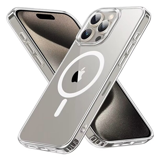 Newface iPhone 14 Pro Uyumlu Magsafe Köşe ve Kamera Korumalı Lüks Şeffaf Silikon