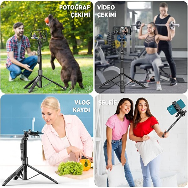 Juo Android iPhone GoPro Uyumlu Kumandalı Alüminyum Tripod Monopod Selfie Çubuğu