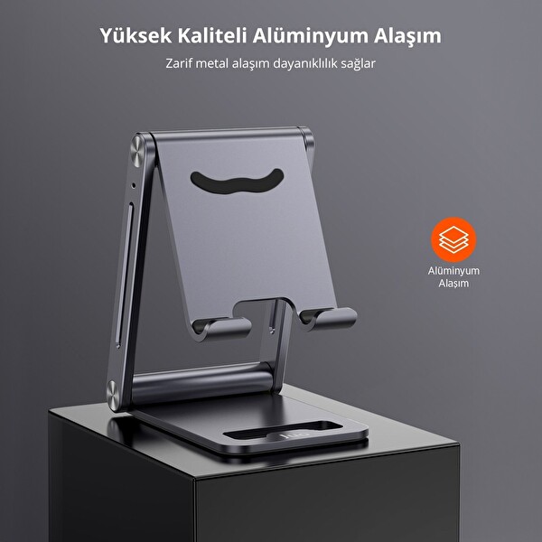 Juo Alüminyum Katlanabilir Metal Masaüstü Telefon Standı Uzay Grisi