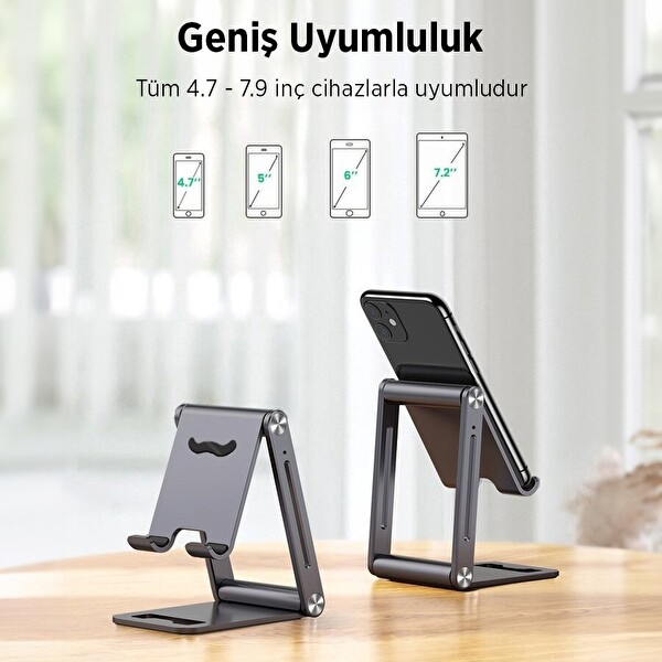 Juo Alüminyum Katlanabilir Metal Masaüstü Telefon Standı Uzay Grisi